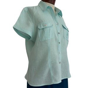 Richard Malcolm EUC 100% Irish Linen Large Shirt Light Blue EUC Tailored